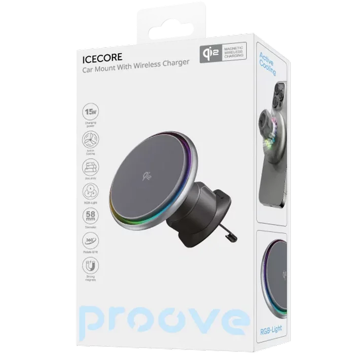 Автомобильный держатель Proove Icecore Qi2 Серый
