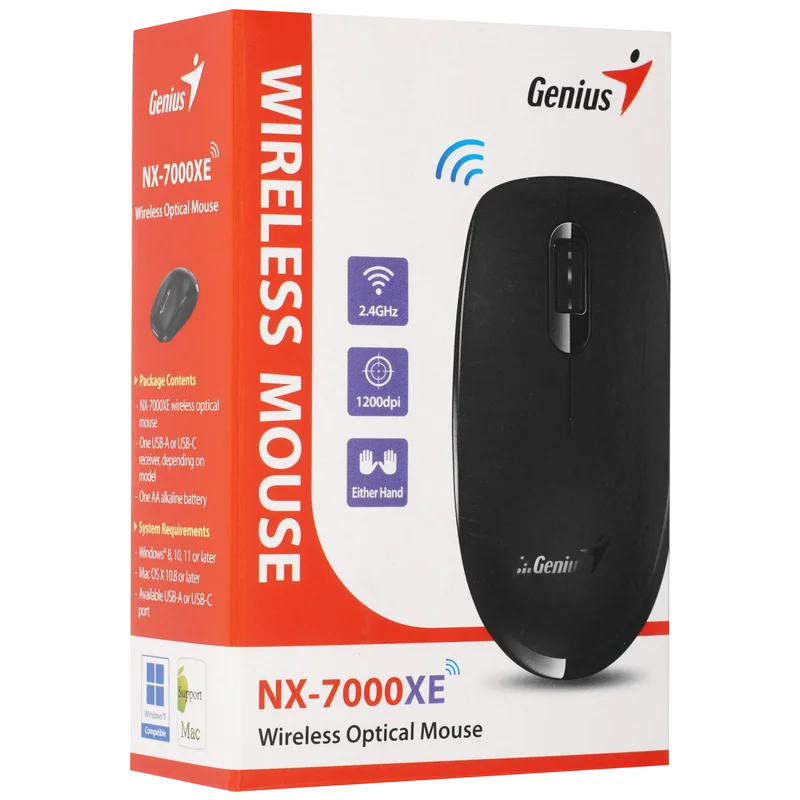 Mouse Genius NX-7000XE Negru
Optical | 1200 dpi | Fără fir