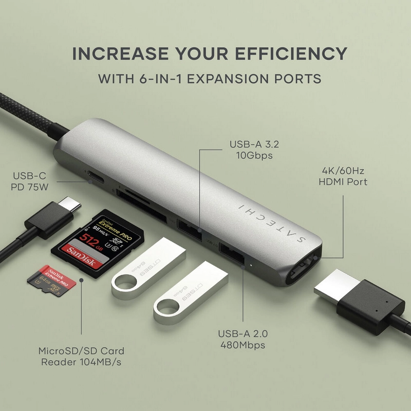 Stație Docking Satechi Slim USB-C Gri
10 Gbps | USB Type-C