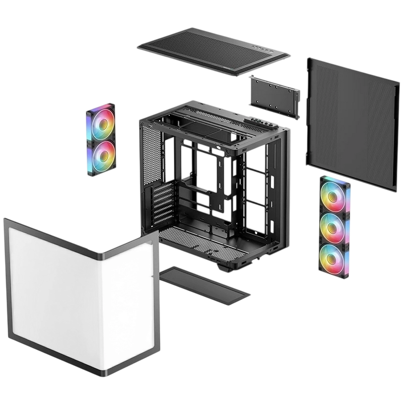 Carcasă PC Deepcool CG590U 5F Midi-Tower Negru
Fără PSU | Oțel, plastic ABS, Sticlă călită | ARGB