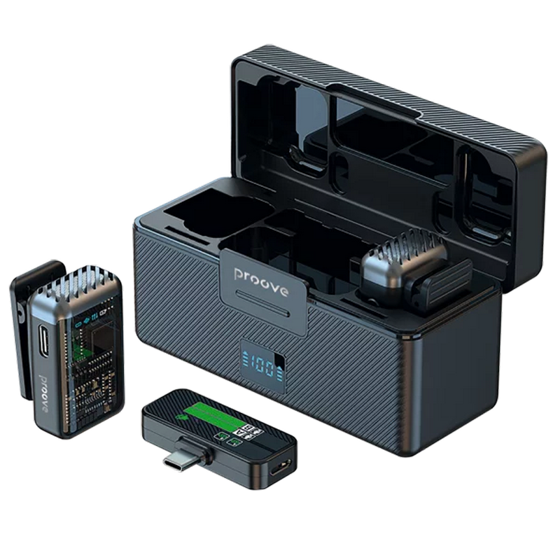 Microfon portabil pentru înregistrare vocală Proove Ripple Fără fir/Cu fir Negru