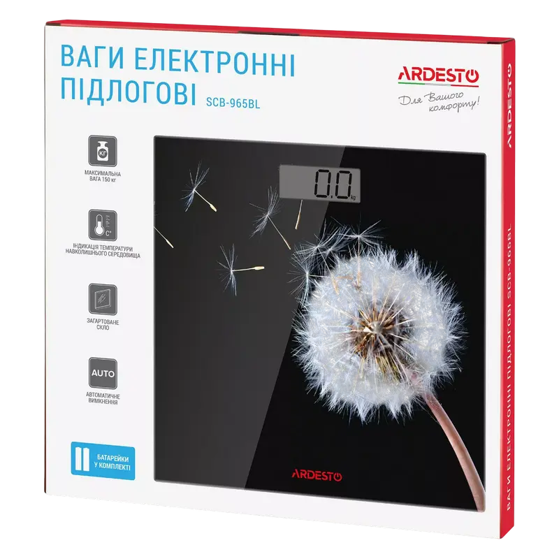 Cântar de podea Ardesto SCB-965BL Negru
Sticlă strecurată | Kilograme, Grame | 150 kg