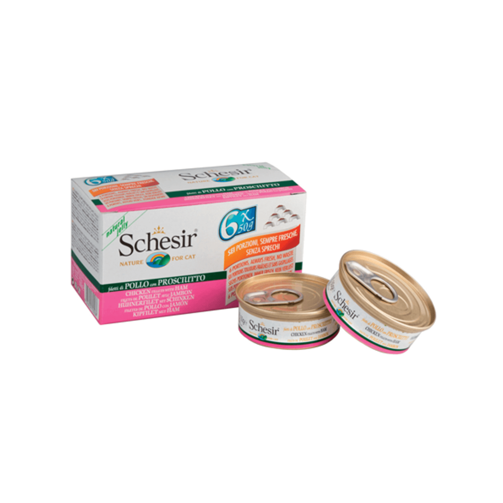 SCHESIR Fileuri de pui cu șuncă la conservă pentru pisici 6x50gr