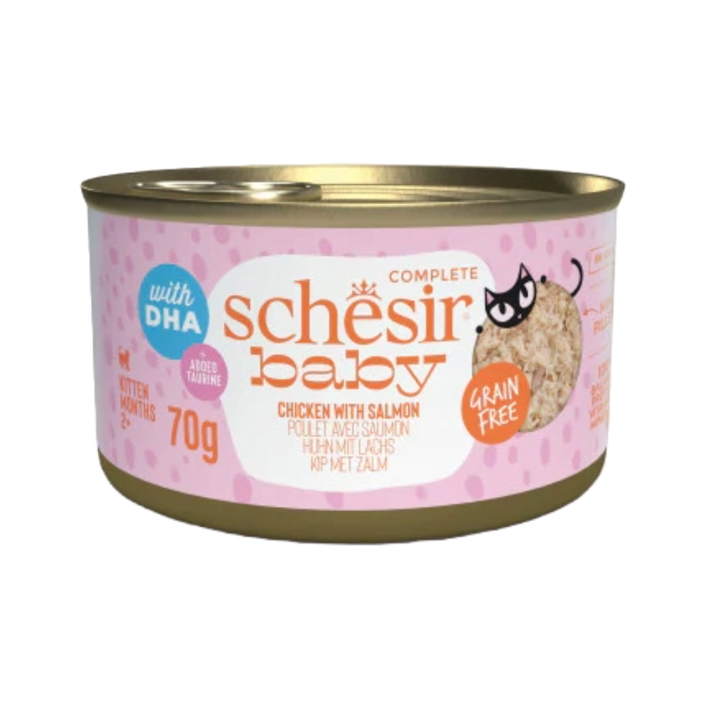 SCHESIR BABY Hrană integrală pentru pisici cu pui și somon, conservă, 70gr