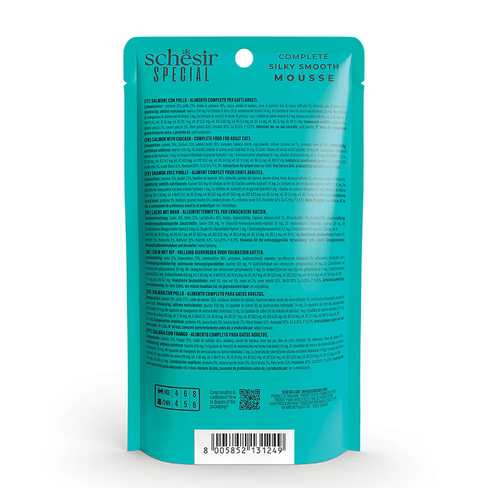SCHESIR Hrană specială pentru pisici, plic Skin&Coat Mousse, somon