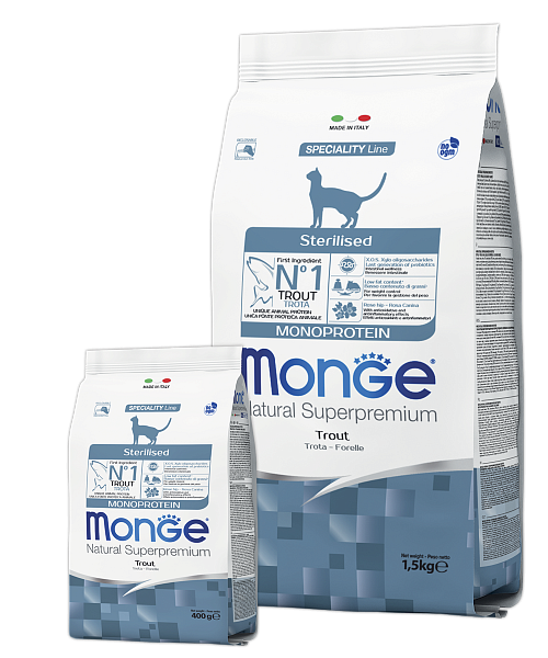 Купить  Сухой корм - MONGE DRY CAT STERILISED MONOPROTEIN TROUT 40..