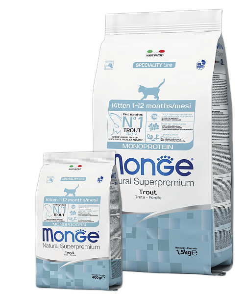 MONGE DRY CAT KITTEN MONOPROTEIN TROUT 1,5kg.