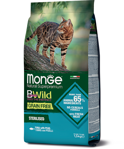 MONGE DRY CAT BWILD GF STERILISED Tuna/Peas 1,5kg