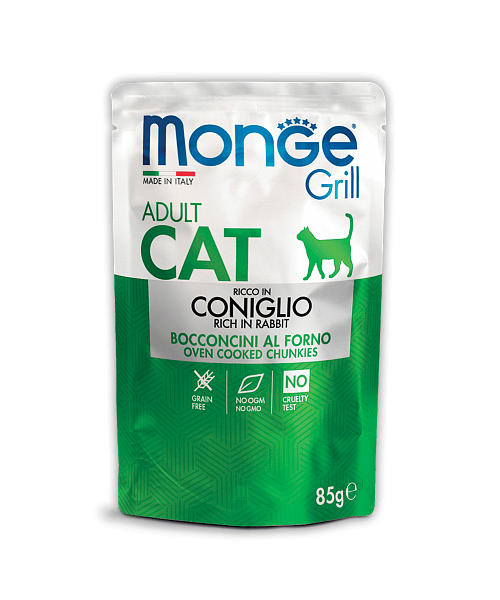 Cumpara  Pentru pisici - MONGE CAT GRILL POUCH ADULT RABBIT 85gr...