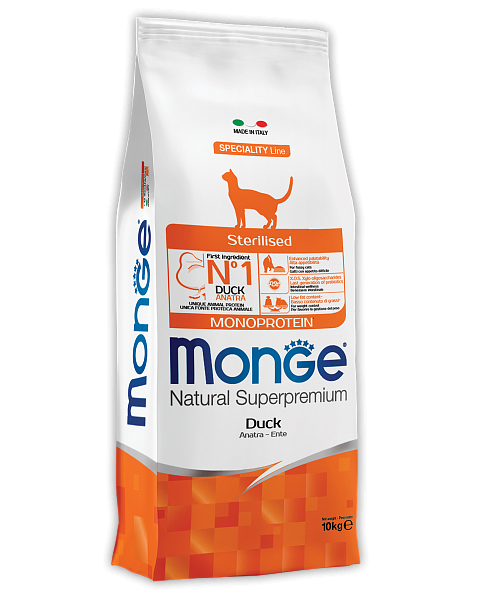 MONGE DRY CAT STERILISED DUCK 10 кг