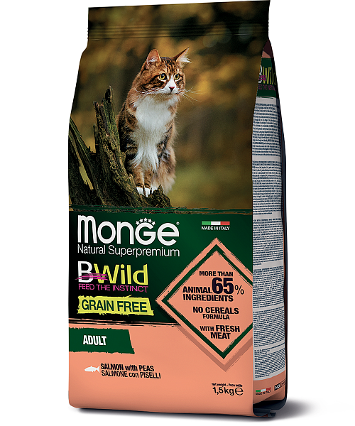 MONGE DRY CAT BWILD GF Salmone/Peas 1,5kg