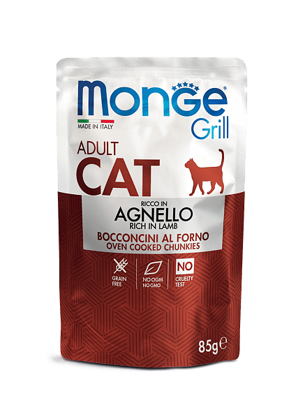 Cumpara  Pentru pisici - MONGE CAT GRILL POUCH ADULT LAMB 85gr...