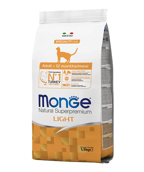 MONGE DRY CAT ADULT LIGHT TURKEY 1,5kg.