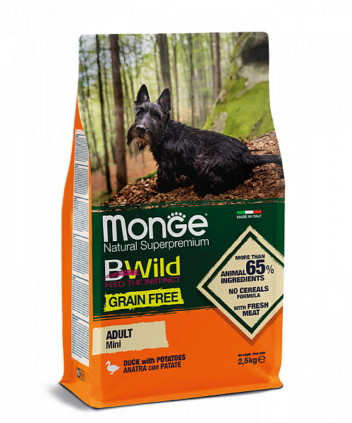 MONGE DRY DOG BWILD GF MINI ADULT Duck/Potatoes 2,5kg