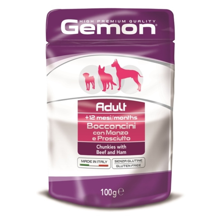 Cumpara  Hrană umedă pentru câini - GEMON DOG POUCH ADULT BEEF/HAM 100gr...