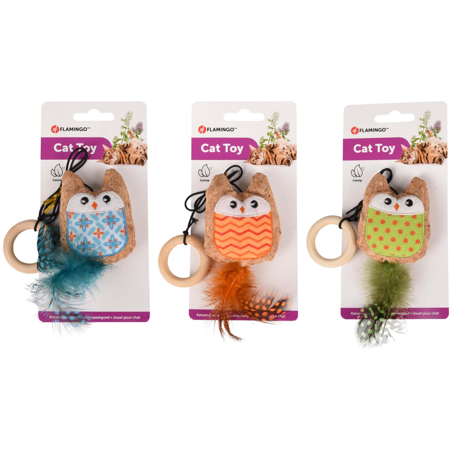 Flamingo jucărie pentru pisici KIRK OWL ON ROPE