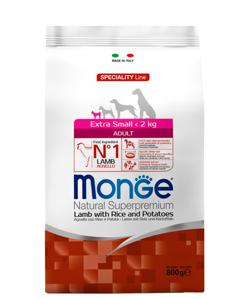 MONGE DRY DOG EX. SMALL ADULT LAMB/RICE 800gr