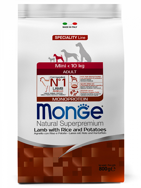 MONGE DRY DOG MINI ADULT Lamb/Rice/Potatoes 800gr