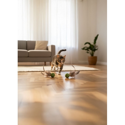 Jucarie pentru pisici Katti Catnip Ball With Feathers