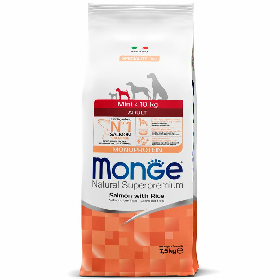 Cumpara  Hrană uscată - MONGE DRY DOG MINI ADULT Salmon/Rice 7,5 кг..