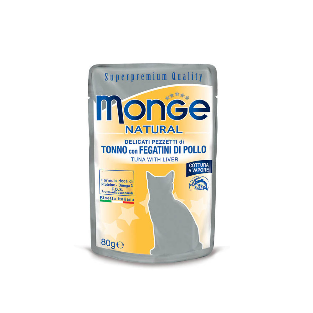 MONGE CAT NATURAL Pouch Tuna Chicken with liver in jelly 80gr.