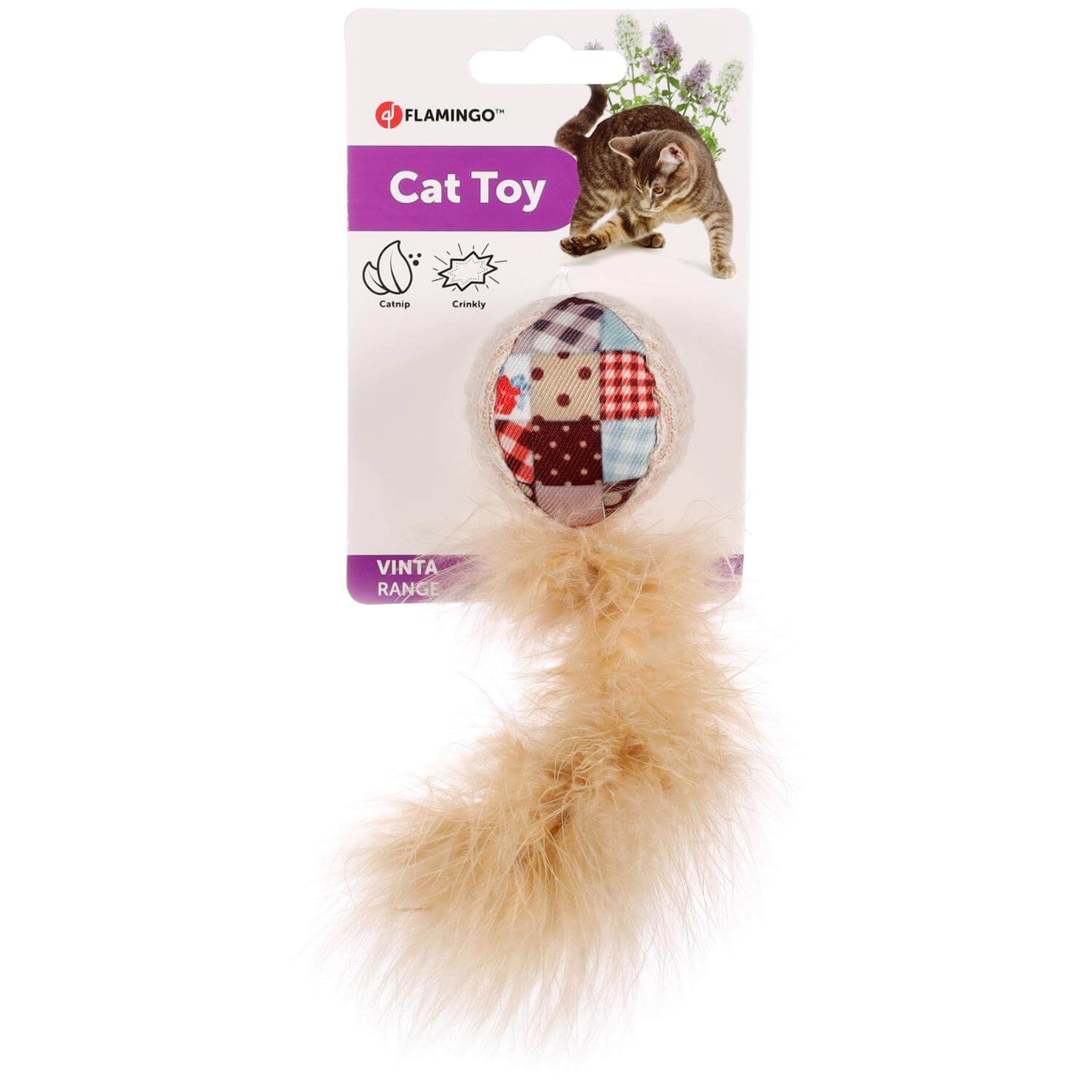 Flamingo игрушка для кошек VINTA BALL+FEATHER 15cm