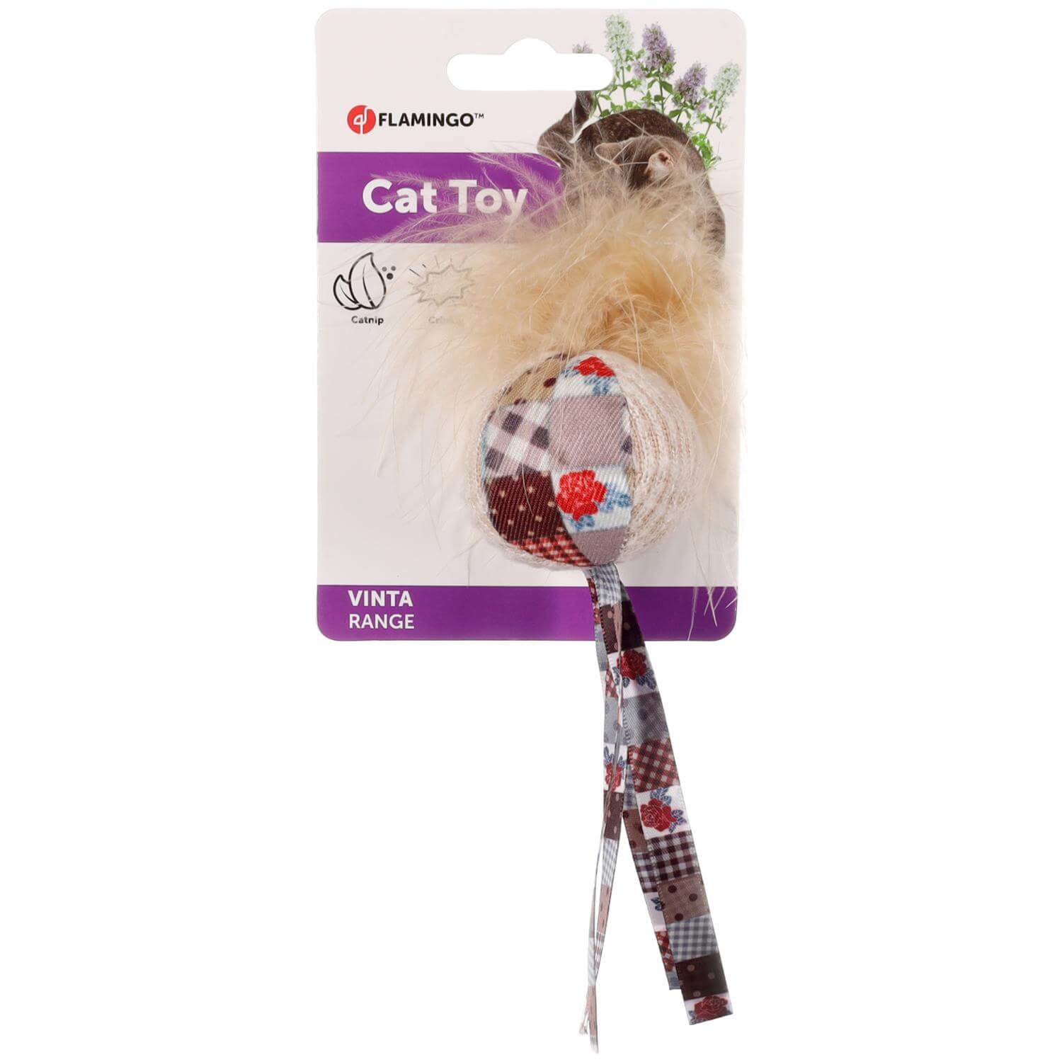 Jucărie pentru pisici Flamingo VINTA BALL+FEATHER+STRING
