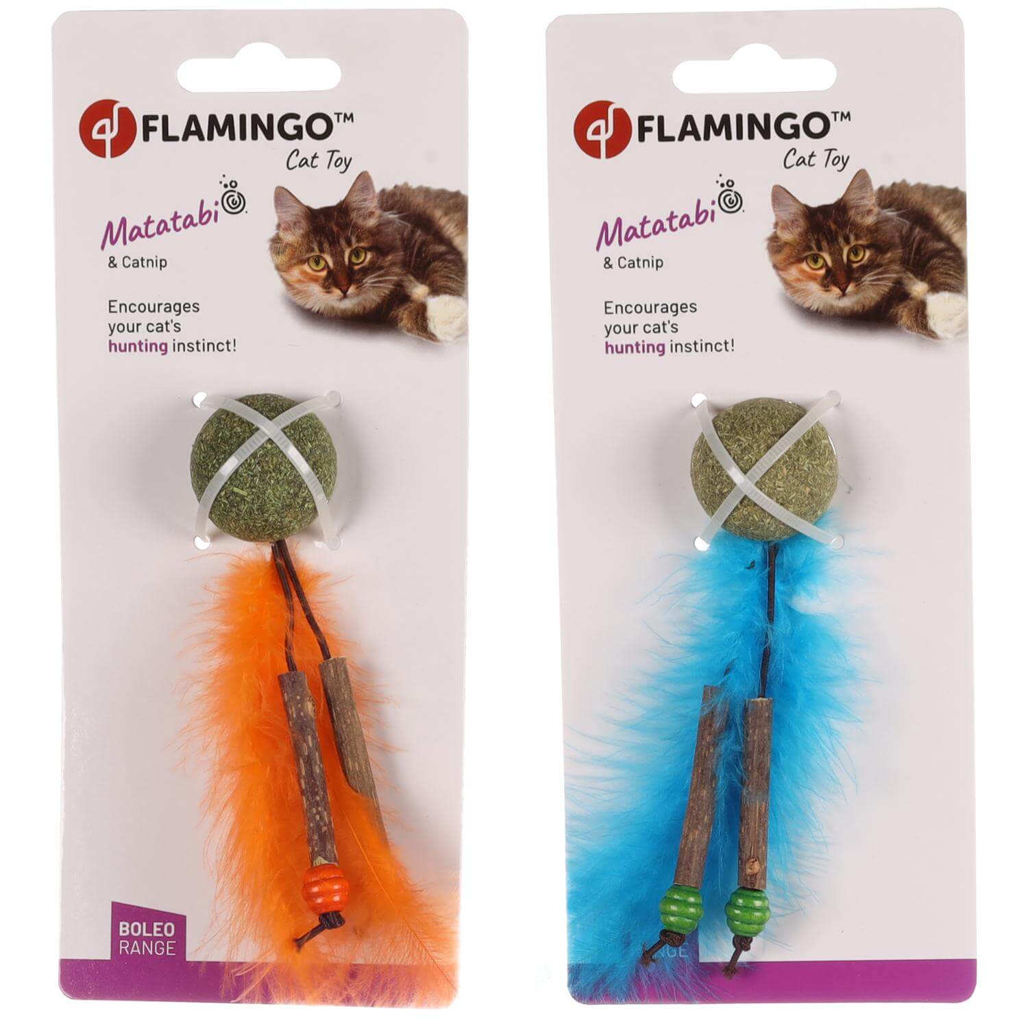 Jucărie pentru pisici Flamingo BOLEO CATNIP+FEATHERS+RIBBON