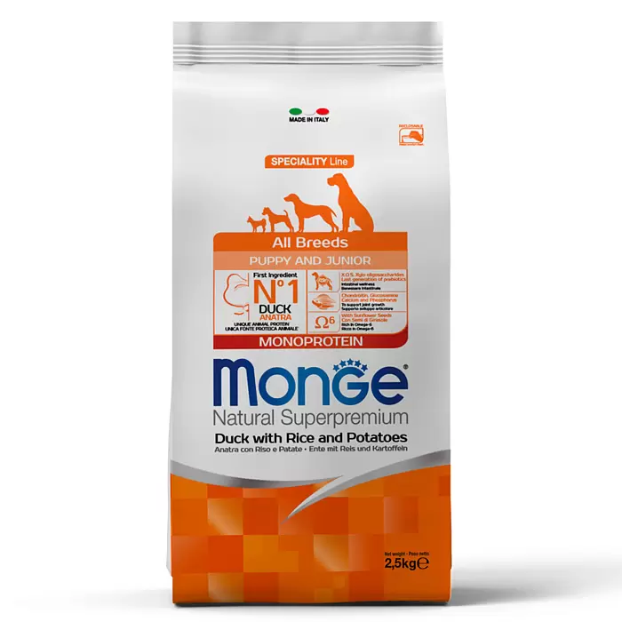 MONGE DRY DOG ALL BREED PUPPY Duck/Rice/Potatoes 2,5kg