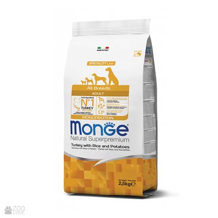 MONGE DRY DOG ALL BREED ADULT Turkey/Rice/Potatoes 2,5kg