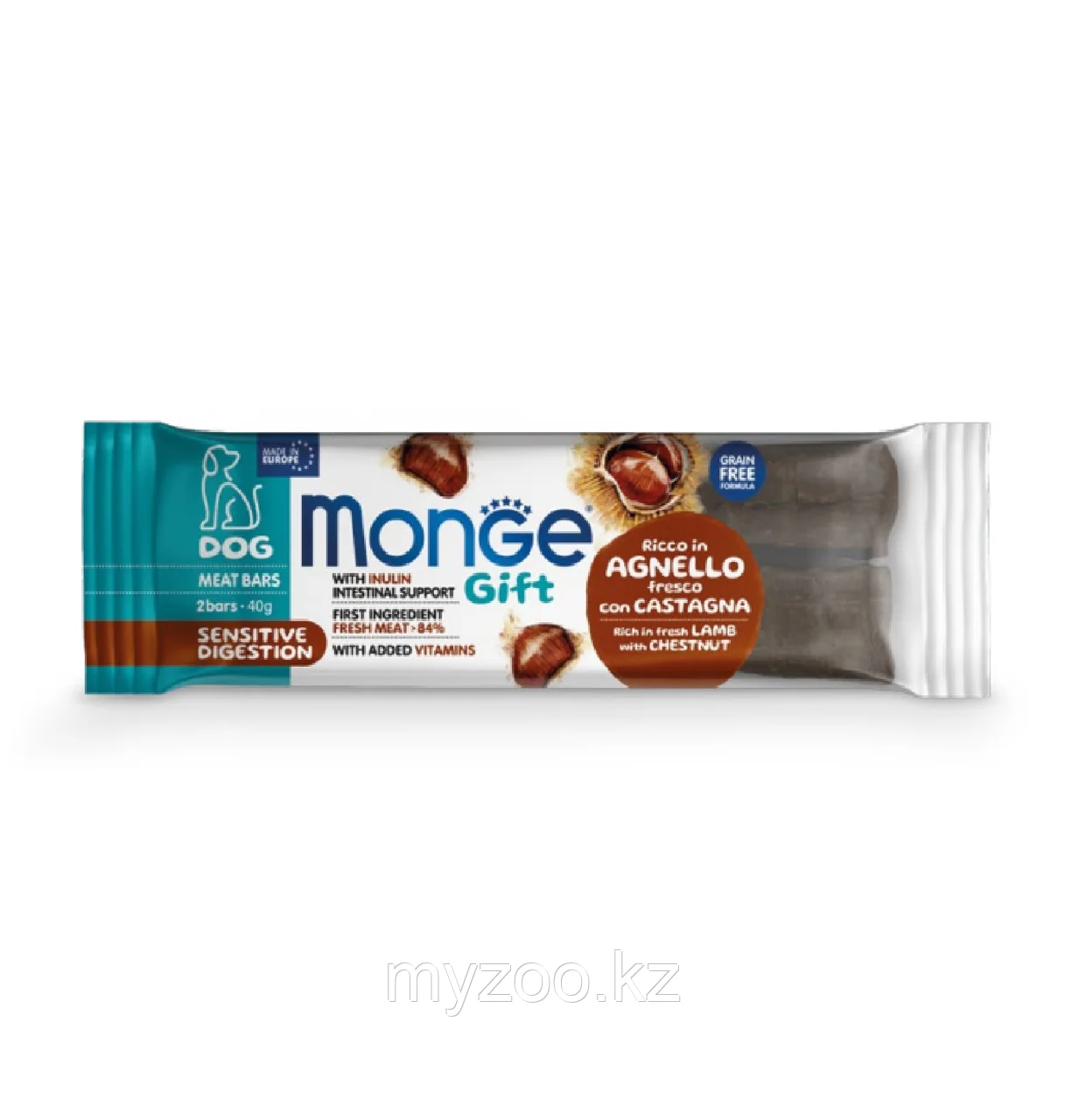 MONGEGIFT DOG MEATBARS SENSITIVE Lamb/Chestnut 40gr.