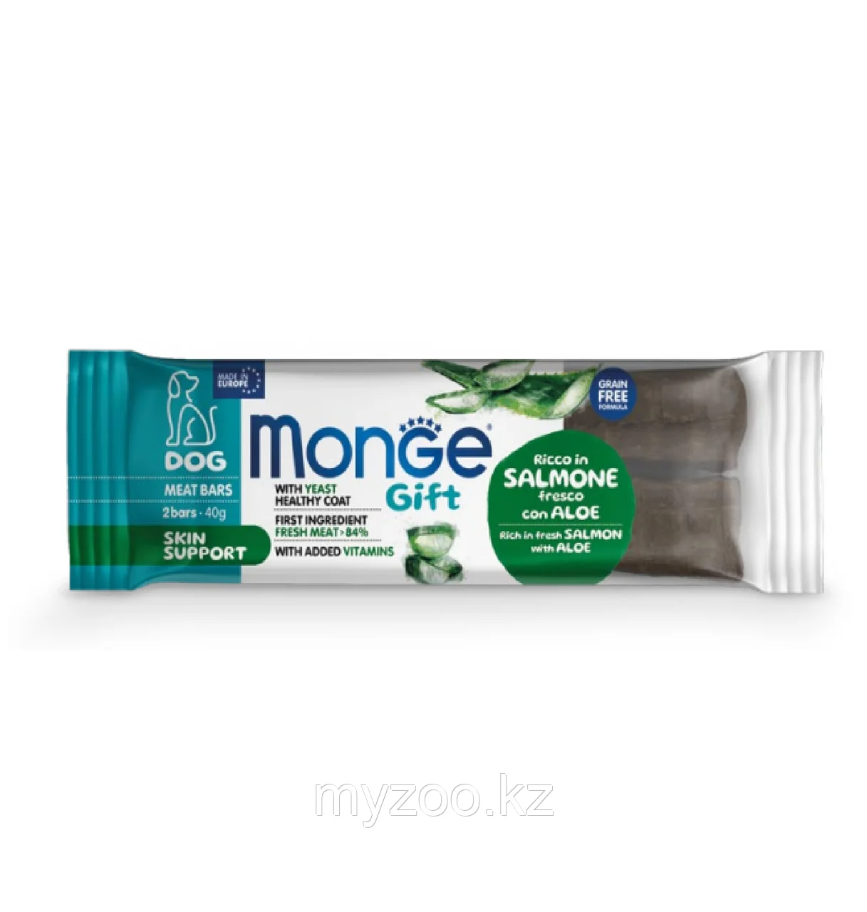 Cumpara  Carne și felii de mestecat - MONGEGIFT DOG MEATBARS SKIN Salmon/Aloe 40gr...