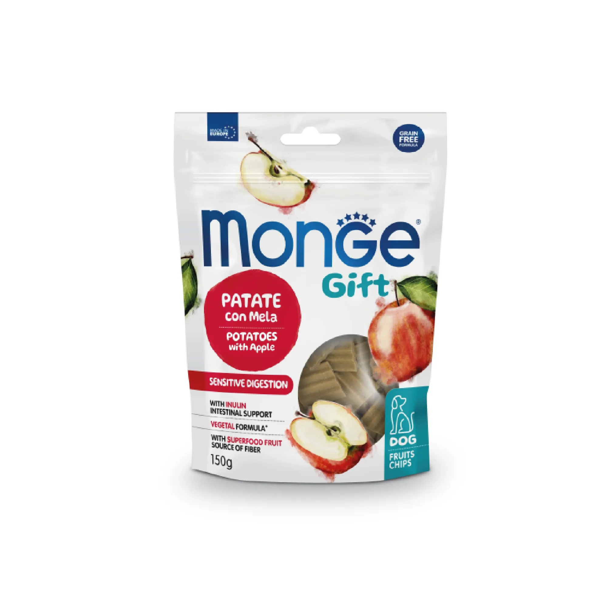 MONGEGIFT DOG FRUITCHIPS SENSITIVE Potatoes/Apple 150gr.