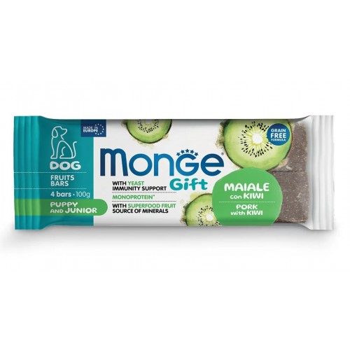 MONGEGIFT DOG FRUITBARS PUPPY/JUNIOR Pork/Kiwi 100gr.