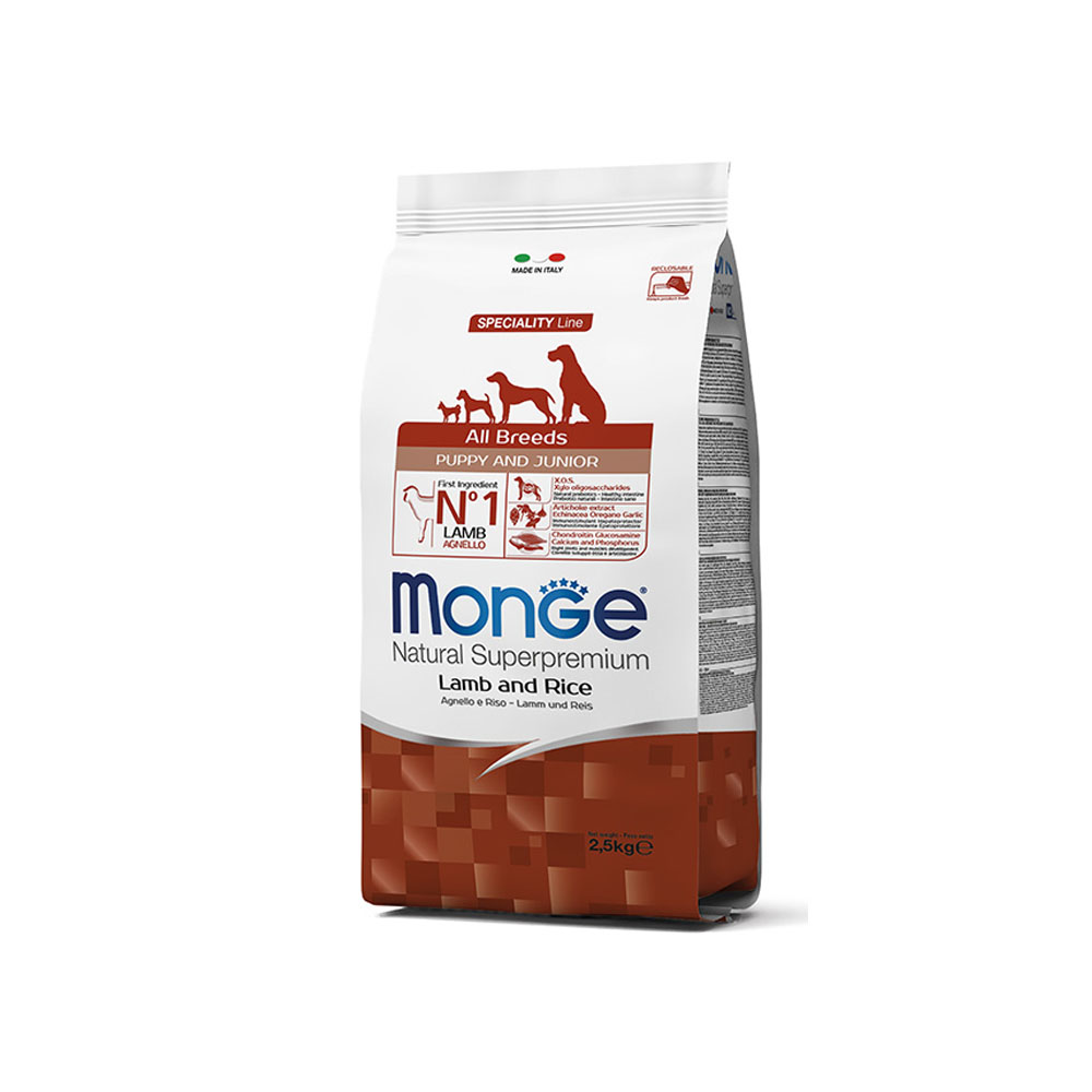 Cumpara  Hrană uscată - MONGE DRY DOG ALL BREED PUPPY Lamb/Rice 2,5kg..