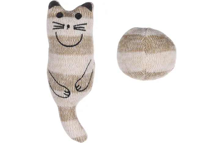Jucărie textilă pentru pisici Flamingo FACI CAT+BALL Brown