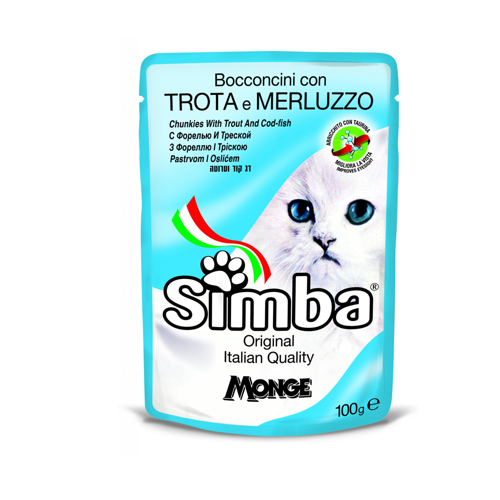 Cumpara  Pentru pisici - SIMBA CAT Pouches with trout and codfish 100g..