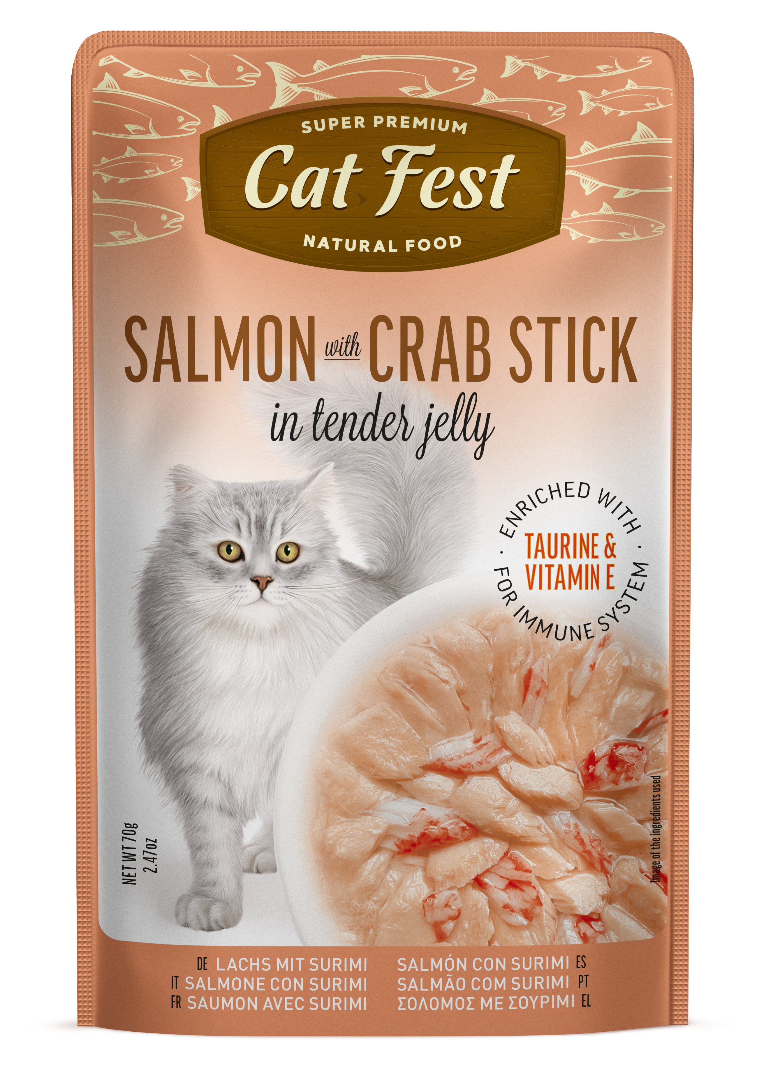 Pungă Cat Fest cu somon și bețișoare de crab