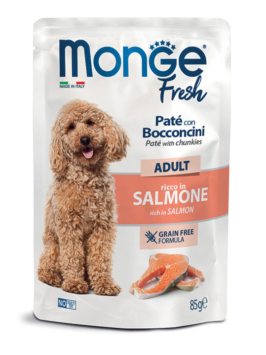 MONGE Fresh Adult Paté with Chunkies rich in Salmon