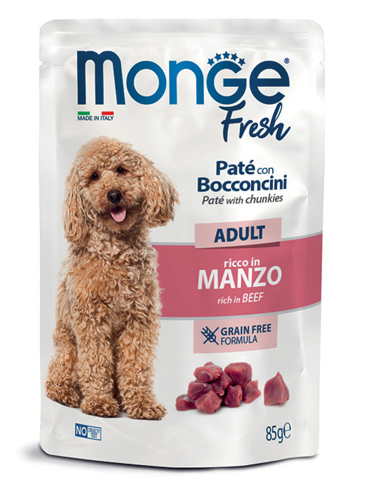 MONGE Fresh Adult Paté with Chunkies rich in Beef