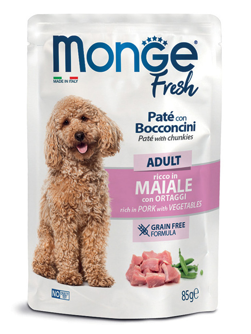 MONGE Fresh Adult Paté with Chunkies rich in Pork with Vegetables