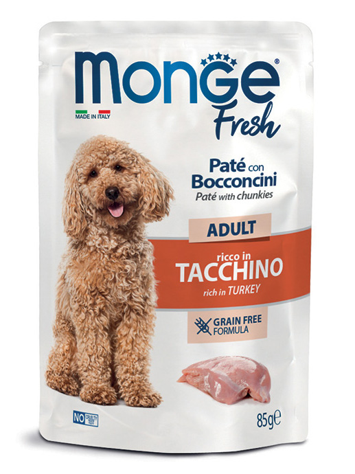 MONGE Fresh Adult Paté with Chunkies rich in Turkey