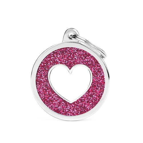 Медальон BIG GLETTER CIRCLE WHITE(PINK) HEART
