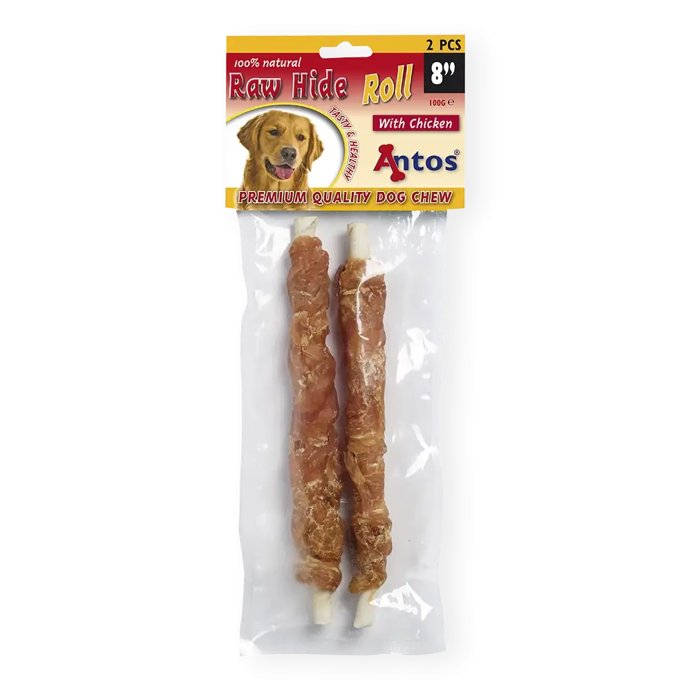 Antos Raw Hide White + Chicken Roll 8″ 2 pcs