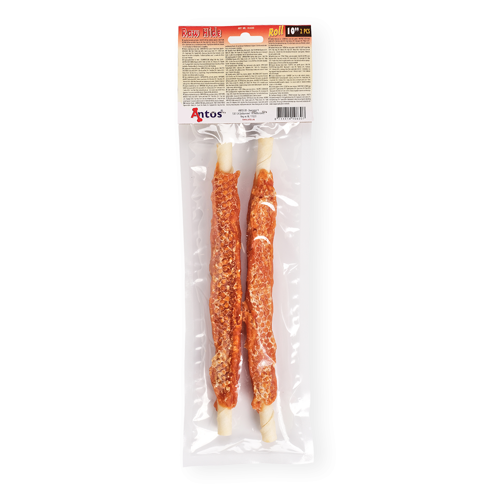 Antos Rulou din piele crudă albă + pui 25 cm, 2 buc.