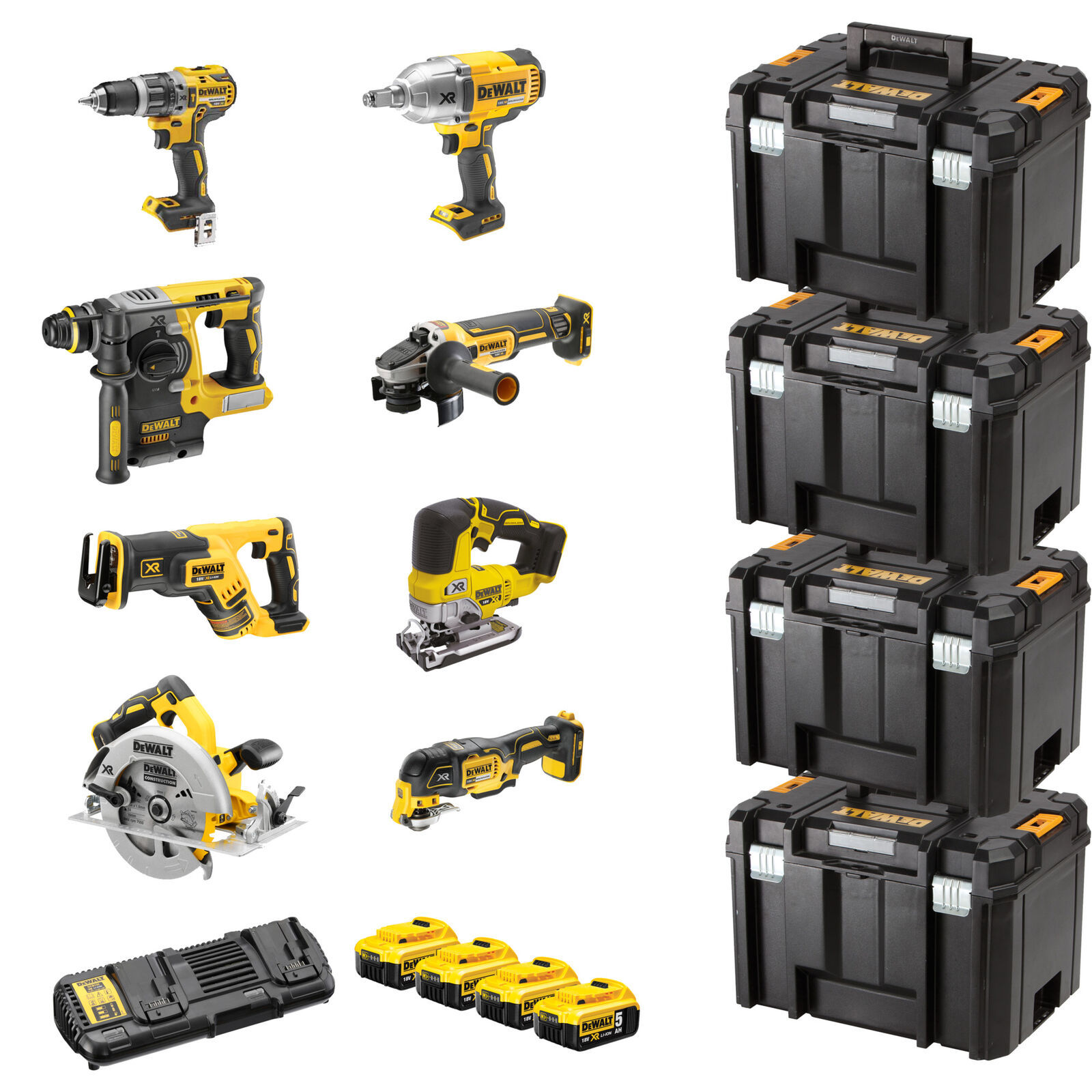 SET SCULE CU ACUMULATOR DEWALT DCK865P4T (DCH273+DCG405+DCD996+DCF894+DCS570+DCS355+DCL050+DCS367)