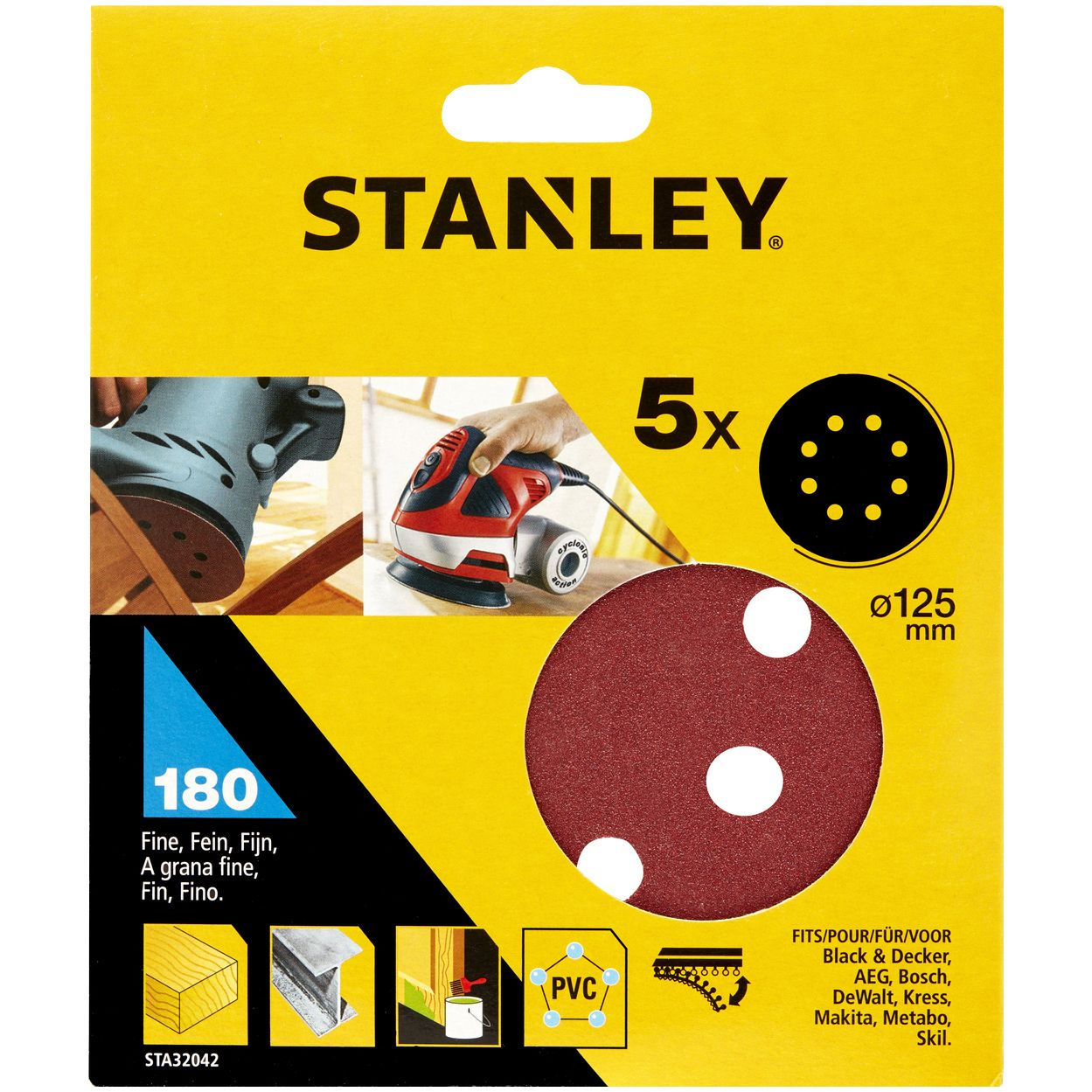 Купить  Шлифовальные круги - Шлифовальный круг STANLEY 125 ММ P180 5ШТ. ST..