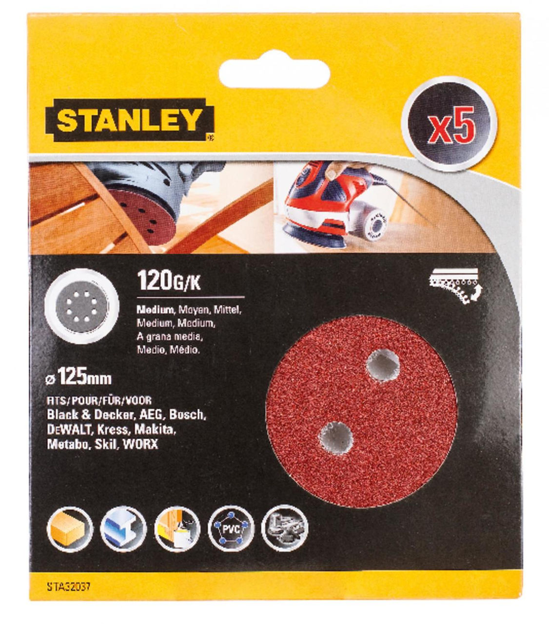 Disc de șlefuit STANLEY 125 MM P120 5BUC STA32037